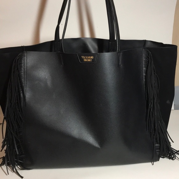 Victoria's Secret Handbags - Victoria's Secret Fringe Tote Bag Faux Leather Blk